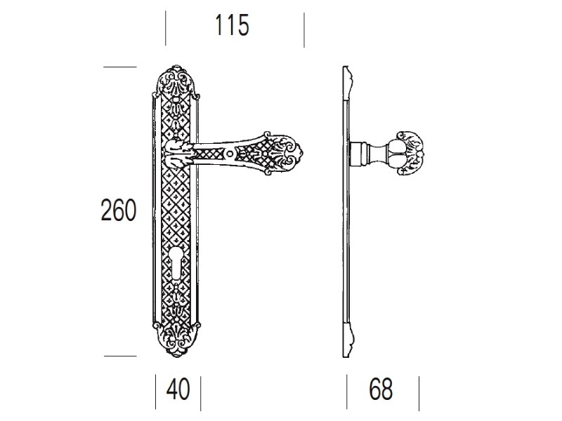 Дверная ручка на планке Salice Paolo DAMASCO 4286 из латуни