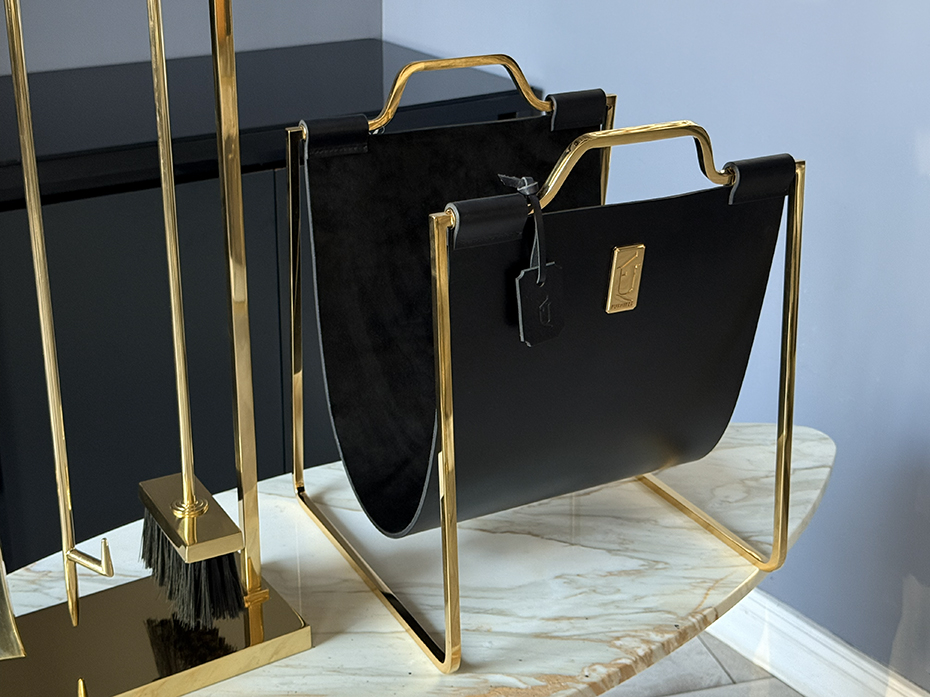 Каминный набор с дровницей FURNITEK FG-01129 полированная латунь с позолотой