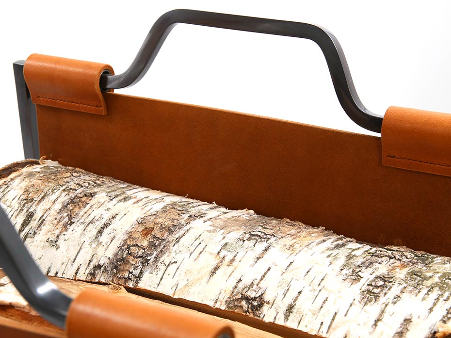 Дровница с кожаной вставкой Furnitek FG-12028 черненая латунь