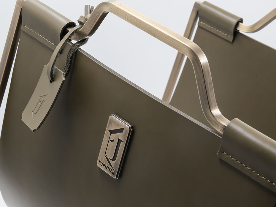 Дровница с кожаной вставкой FG-12045 античная латунь