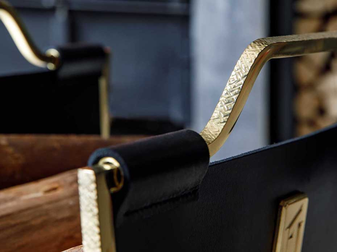 Дровница Furnitek FG-12027 полированная латунь + чеканка