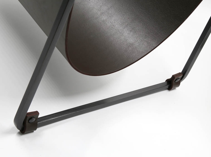 Дровница с кожаной вставкой FG-12044 чернёная полированная латунь