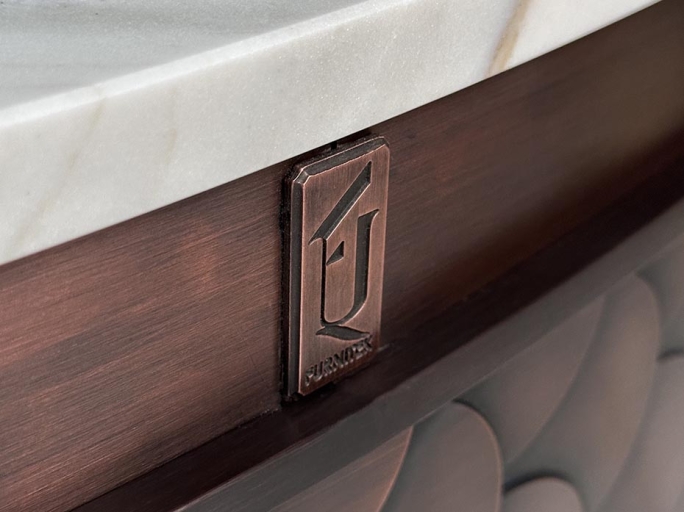 Консоль из меди с мрамором FURNITEK Ar-Deco FG-201 ручная патина под старину