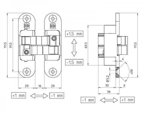 Дверная скрытая петля матовая Koblenz Kubika 6200  хром